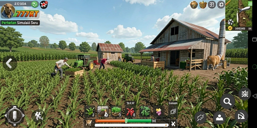 Tampilan gameplay seru dalam simulasi pertanian 777RT.