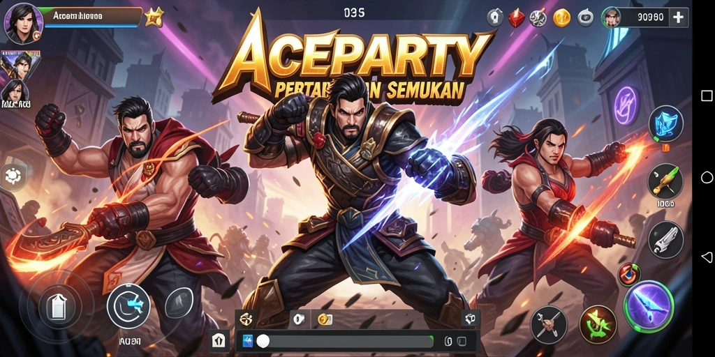 Screenshot ACEPARTY menampilkan karakter bertarung dalam aksi penuh semangat.