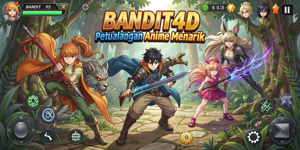 Screenshot utama BANDIT4D menampilkan aksi gameplay yang seru dan karakter Anime.