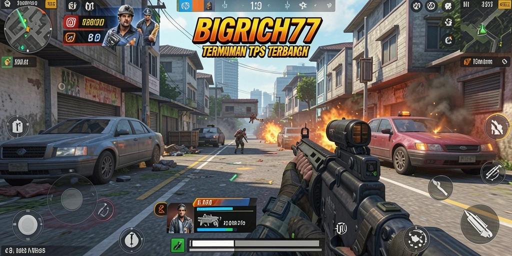 Tampilan gameplay intens dari BIGRICH77 di medan peperangan.