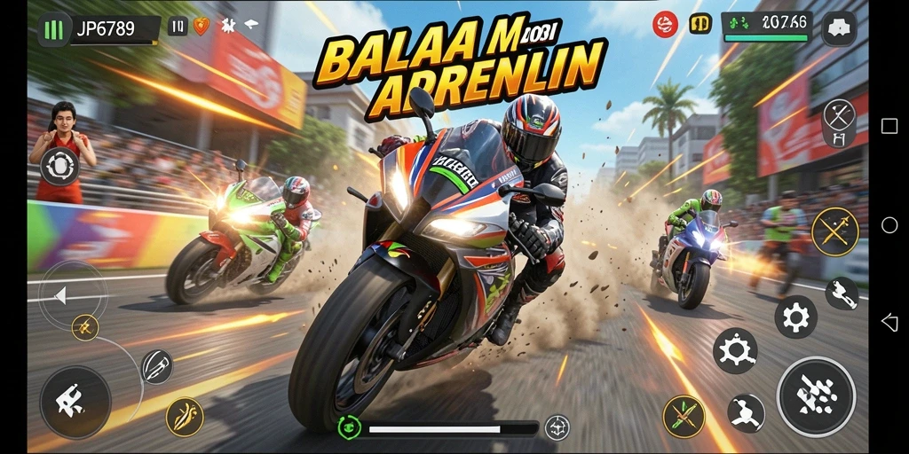 Tampilan menarik dari gameplay <strong>JP6789</strong> saat balapan motor dengan kecepatan tinggi.