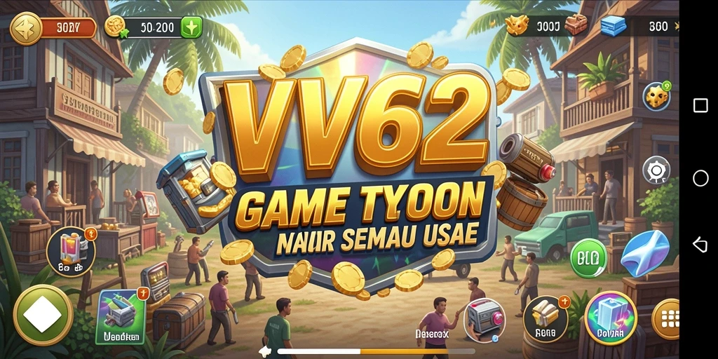 Tampilan gameplay VV62 dengan elemen manajemen Tycoon yang mendalam.